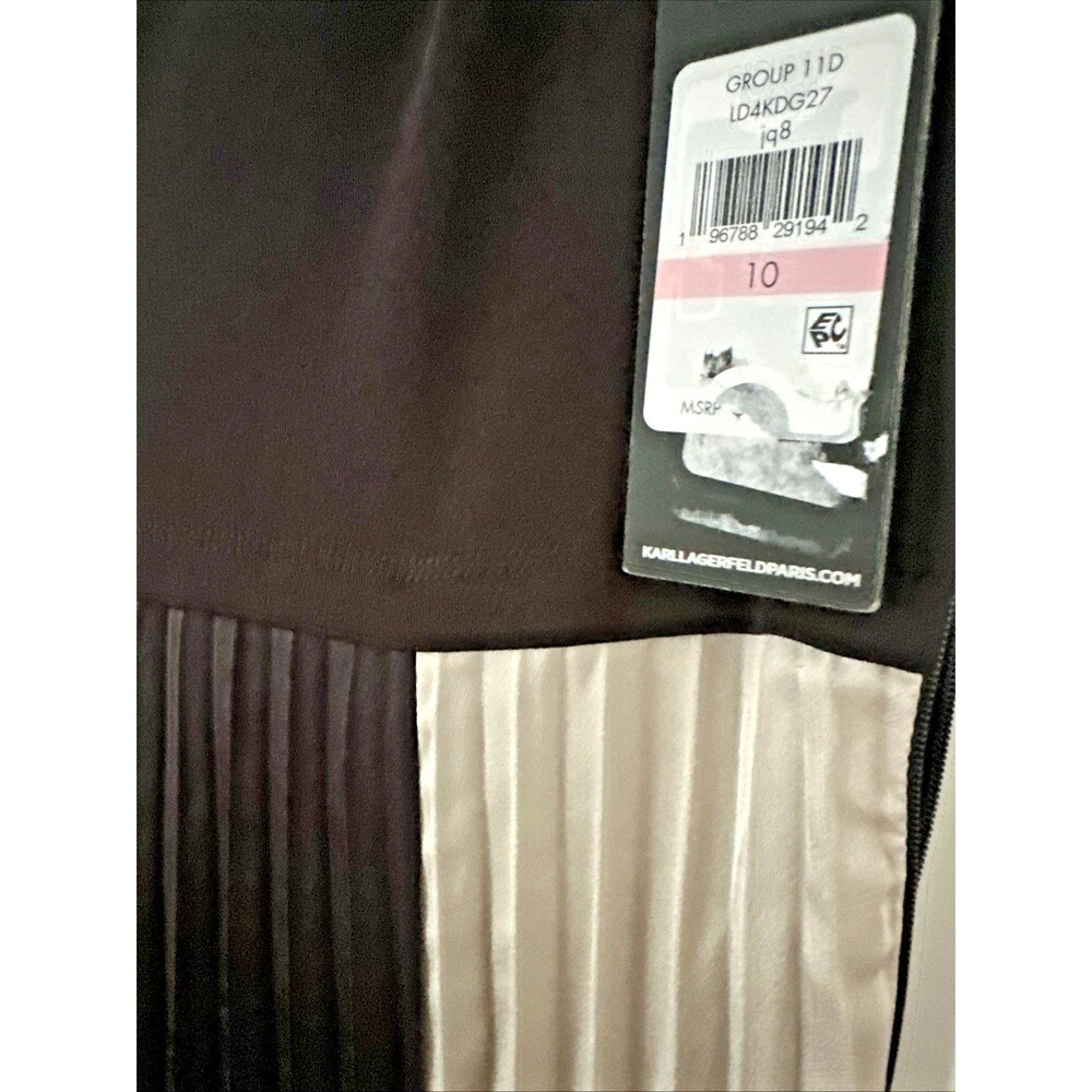 KARL LAGERFELD PARIS Women's Color blocked Pleated Midi Dress Black Multi 8 - Picture 6 of 7